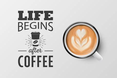 Vector 3d Realistic White Metal Enamel Mug with Foam Coffee - Capuccino, Latte - Stock Illustration