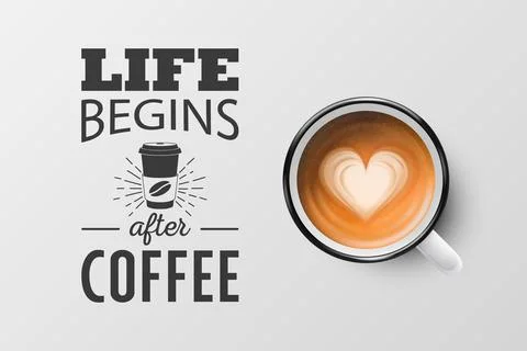 Vector 3d Realistic White Metal Enamel Mug with Foam Coffee - Capuccino, Latte - Illustrazione stock
