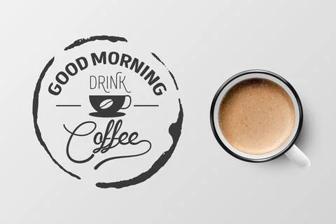 Vector 3d Realistic White Metal Enamel Mug with Foam Coffee - Capuccino, Latte - Stock Illustration