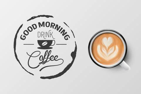 Vector 3d Realistic White Metal Enamel Mug with Foam Coffee - Capuccino, Latte - Stock Illustration