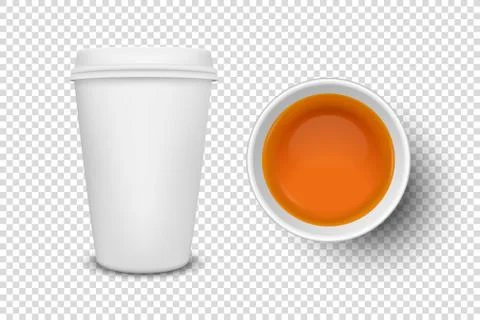 Vector 3d Realistic White Paper or Plastic Disposable Tea Cup with Black or Red Stock Illustration