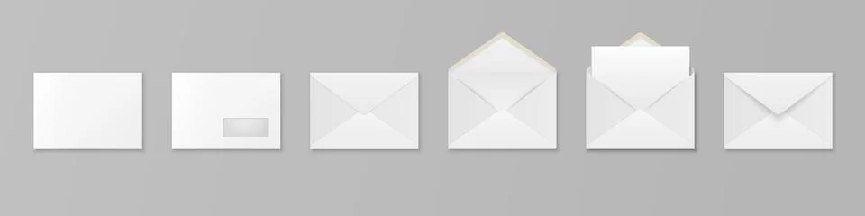 Vector 3d Realistic White Paper Blank Envelope with Letter Sheet and Window Stock Illustration