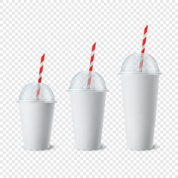 Vector 3d Realistic White Paper Disposable Cup Set with Lid, Straw for Beverage Stock Illustration