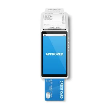 Vector 3d Realistic White Payment Machine. POS Terminal, Paper Receipt, Credit Stock Illustration