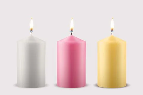 Vector 3d Realistic White, Pink, Yellow, Orange Paraffin or Wide Wax Burning Illustrazione stock