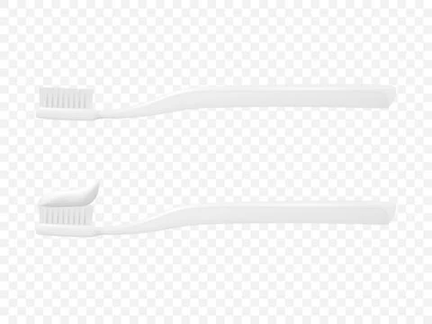 Vector 3d Realistic White Plastic Blank Toothbrush and Tooth Paste Icon Set Stock Illustration