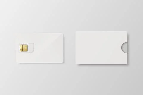 Vector 3d Realistic White Plastic Card and Sim Card Template, Paper Cover Wallet Stock Illustration