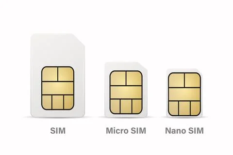 Vector 3d Realistic White Plastic Sim, Micro Sim, Nano Sim Card Template Set Stock Illustration