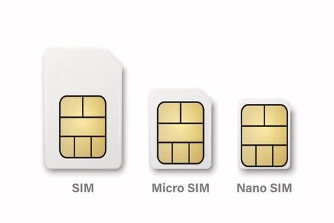 Vector 3d Realistic White Plastic Sim, Micro Sim, Nano Sim Card Template Set Stock Illustration