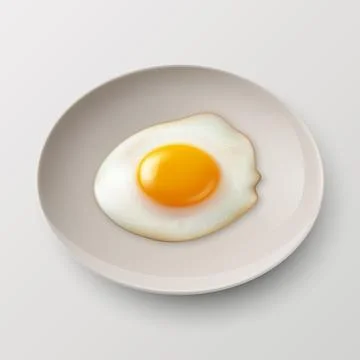 Vector 3d Realistic White Plate, Dish with Fried Egg, Omelet Inside Isolated on Stock Illustration