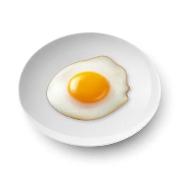 Vector 3d Realistic White Plate, Dish with Fried Egg, Omelet Inside Isolated on Stock Illustration