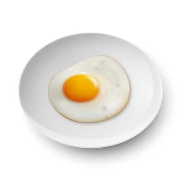 Vector 3d Realistic White Plate, Dish with Fried Egg, Omelet Inside Isolated on Stock Illustration