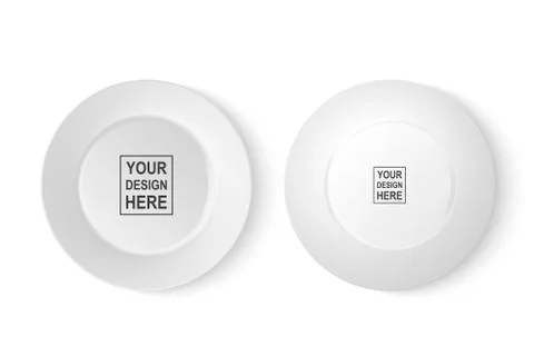 Vector 3d Realistic White Porcelain Food Dish Plate Icon Set Closeup Isolated on Stock Illustration