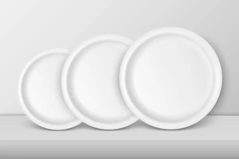 Vector 3d Realistic White Porcelain, Plastic or Paper Disposable Food Dish Plate Stock Illustration