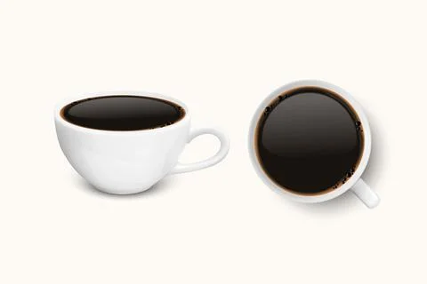 Vector 3d Realistic White Porcelain Ceramic Mug with Black Coffee Set Isolated Stockillustratie