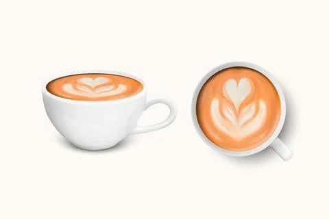 Vector 3d Realistic White Porcelain Ceramic Mug. Milk Coffee, Foam, Heart Stockillustratie