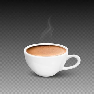 Vector 3d Realistic White Porcelain Ceramic Mug, Hot Milk Coffee, Foam and Smoke Stock-Illustration