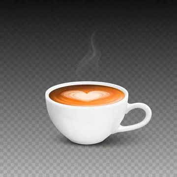 Vector 3d Realistic White Porcelain, Ceramic Mug. Hot Milk Coffee, Foam, Flower イラスト素材