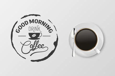 Vector 3d Realistic White Porcelain Ceramic Mug with Black Espresso, Mocha 스톡 일러스트