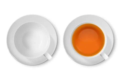 Vector 3d Realistic White Porclean, Ceramic Empty Tea Cup, Mug and with Black or Stock Illustration