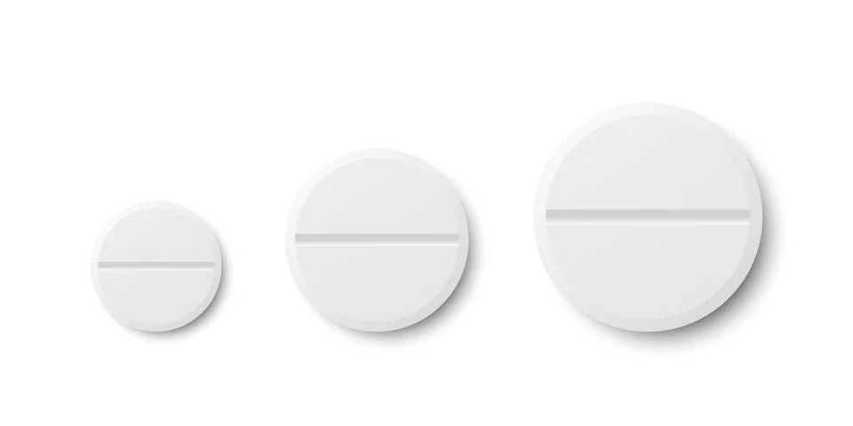 Vector 3d Realistic White Round Pharmaceutical Medical Pill, Capsule, Tablet Stock-Illustration