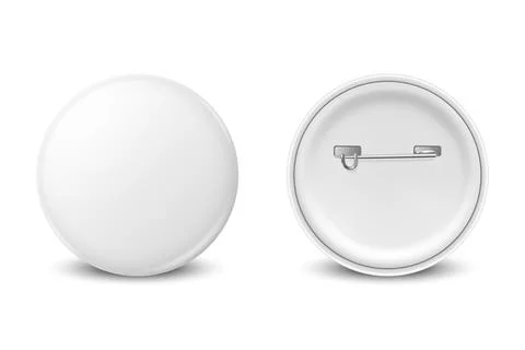 Vector 3d Realistic White Round Metal, Plastic Blank Empty Button Badge Icon Illustrazione stock