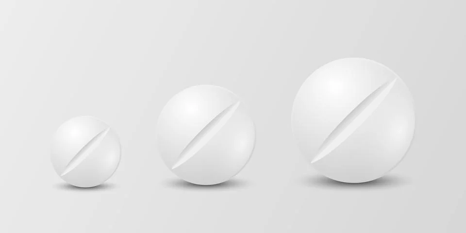 Vector 3d Realistic White Round Pharmaceutical Medical Pill, Capsule, Tablet Stock-Illustration
