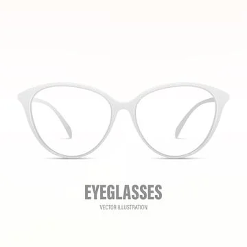 Vector 3d Realistic White Round Frame Glasses Isolated. Sunglasses, Lens Stock Illustration