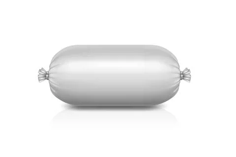 Vector 3d Realistic White Sausage Casing Isolated. Realistic Food Packaging Stock Illustration