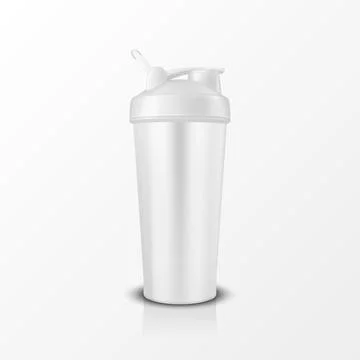 Vector 3d Realistic White Shaker Bottle Mockup. Realistic Protein Shaker Bottle Stock Illustration