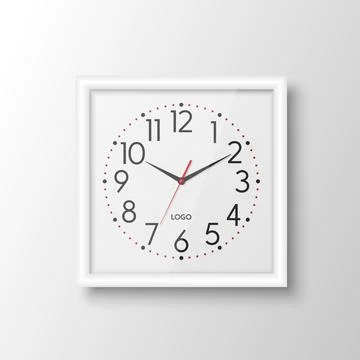 Vector 3d Realistic White Square Wall Office Clock, Design Template Isolated Stock Illustration