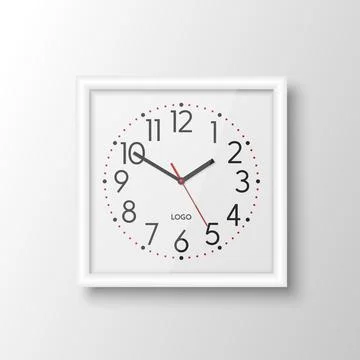 Vector 3d Realistic White Square Wall Office Clock, Design Template Isolated Stock Illustration