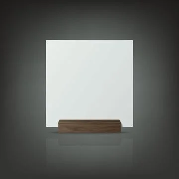 Vector 3d Realistic White Square Empty Blank Paper Sheet, Card on Wooden Holder Stock Illustration