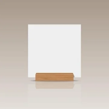 Vector 3d Realistic White Square Empty Blank Paper Sheet, Card on Wooden Holder Stock Illustration