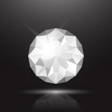 Vector 3d Realistic White Transparent Round Glowing Gemstone, Diamond, Crystal Stock-Illustration