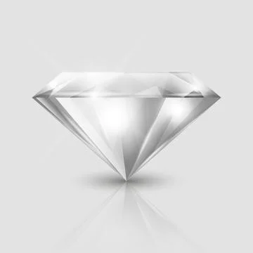 Vector 3d Realistic White Transparent Triangular Glowing Gemstone, Diamond イラスト素材
