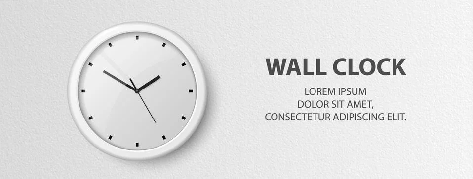 Vector 3d Realistic White Wall Office Clock on Textured White Wall Background 스톡 일러스트