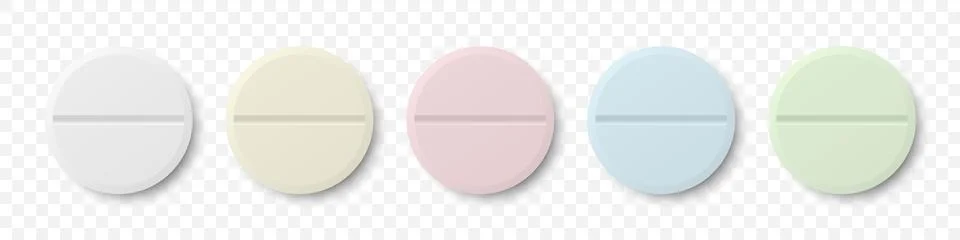 Vector 3d Realistic White, Yellow, Pink, Blue, Green Round Pharmaceutical Illustrazione stock