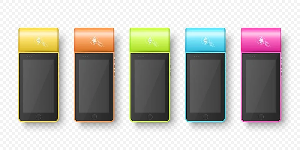 Vector 3d Realistic Wi-Fi Payment Machine Icon Set. POS Terminal Isolated Stock Illustration