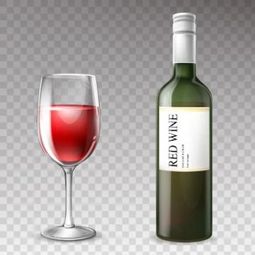 Vector 3d realistic wine bottle with wineglass Stock-Illustration