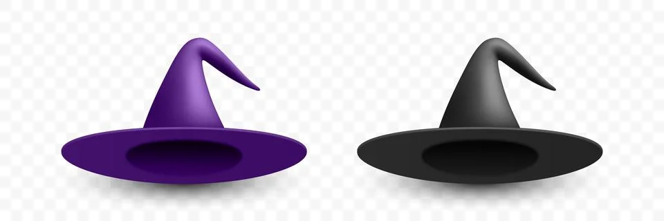 Vector 3d Realistic Witch Hats Illustration. Purple and Black Witch Hat for Stock Illustration