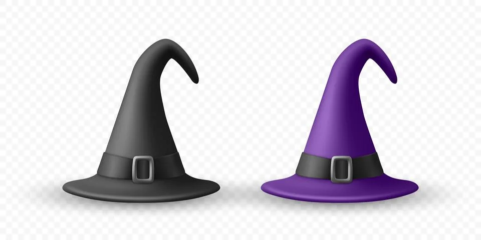 Vector 3d Realistic Witch Hats Illustration. Purple and Black Witch Hat for Stock Illustration