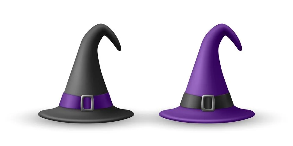Vector 3d Realistic Witch Hats Illustration. Purple and Black Witch Hat for Stock Illustration