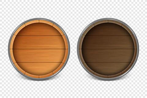 Vector 3d Realistic Wooden Barrel Lid for Storing Alcoholic Beverages Set. Brown Stock Illustration