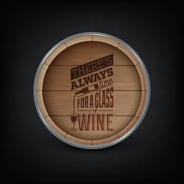 Vector 3d Realistic Wooden Barrel Lid for Storing Alcoholic Beverages with Stock Illustration