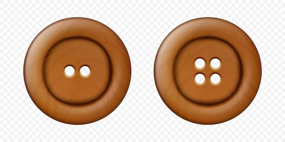 Vector 3d Realistic Wooden Button for Clothes Icon Set Closeup Isolated. Fashion Stock Illustration