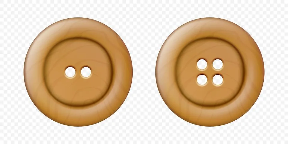 Vector 3d Realistic Wooden Button for Clothes Icon Set Closeup Isolated. Fashion Stock Illustration