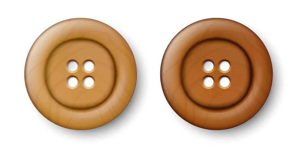Vector 3d Realistic Wooden Button for Clothes Icon with Shadow Set Closeup Stock Illustration