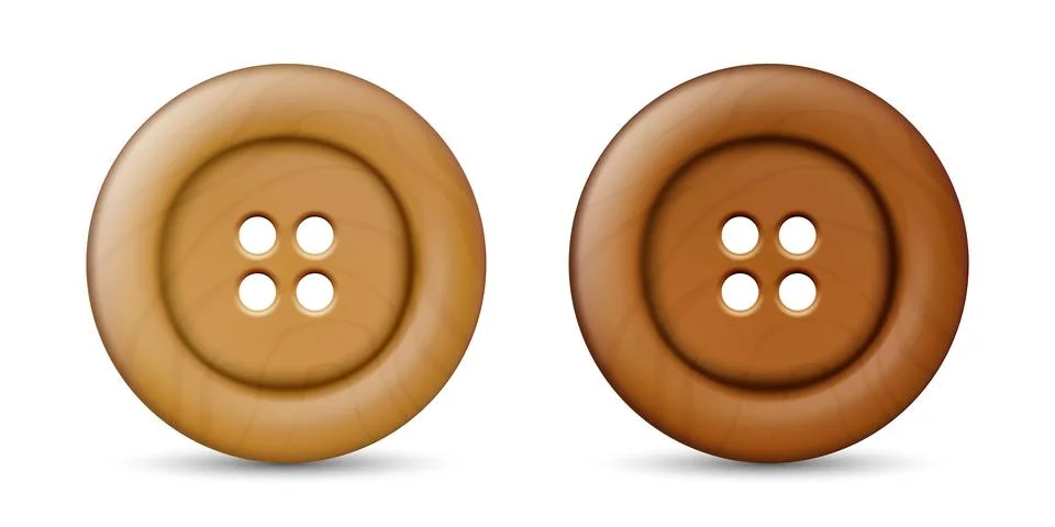 Vector 3d Realistic Wooden Button for Clothes Icon with Shadow Set Closeup Stock Illustration