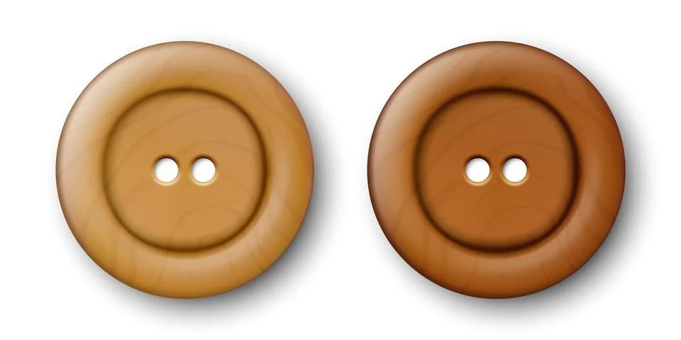 Vector 3d Realistic Wooden Button for Clothes Icon with Shadow Set Closeup Illustrazione stock